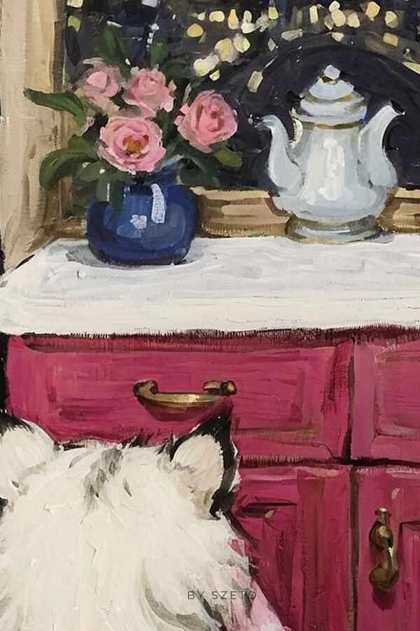 A closer look at the soft details inside You Coming Home? — pink roses, moonlit reflections, and the stillness of a room filled with waiting.